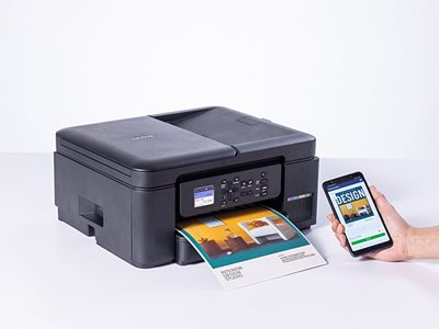 Brother DCP-T780DW being operated wirelessly from a smartphone