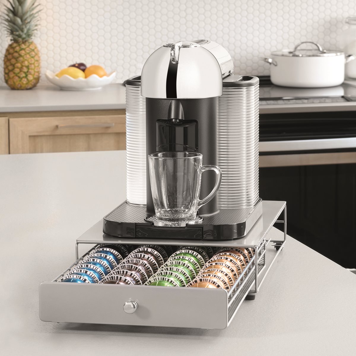 Tiroir Rangement Dosettes Nespresso Kabalo - 40x22x7 Cm, Surface Antidérapante, Tiroir Coulissant