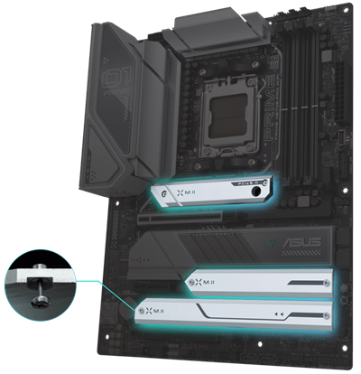 The PRIME X670E-PRO WIFI motherboard offers M.2 heatsinks.