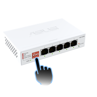 A picture showing the place to switch 4 different modes: Priority, EEE, Port Isolation, and Static Trunk.