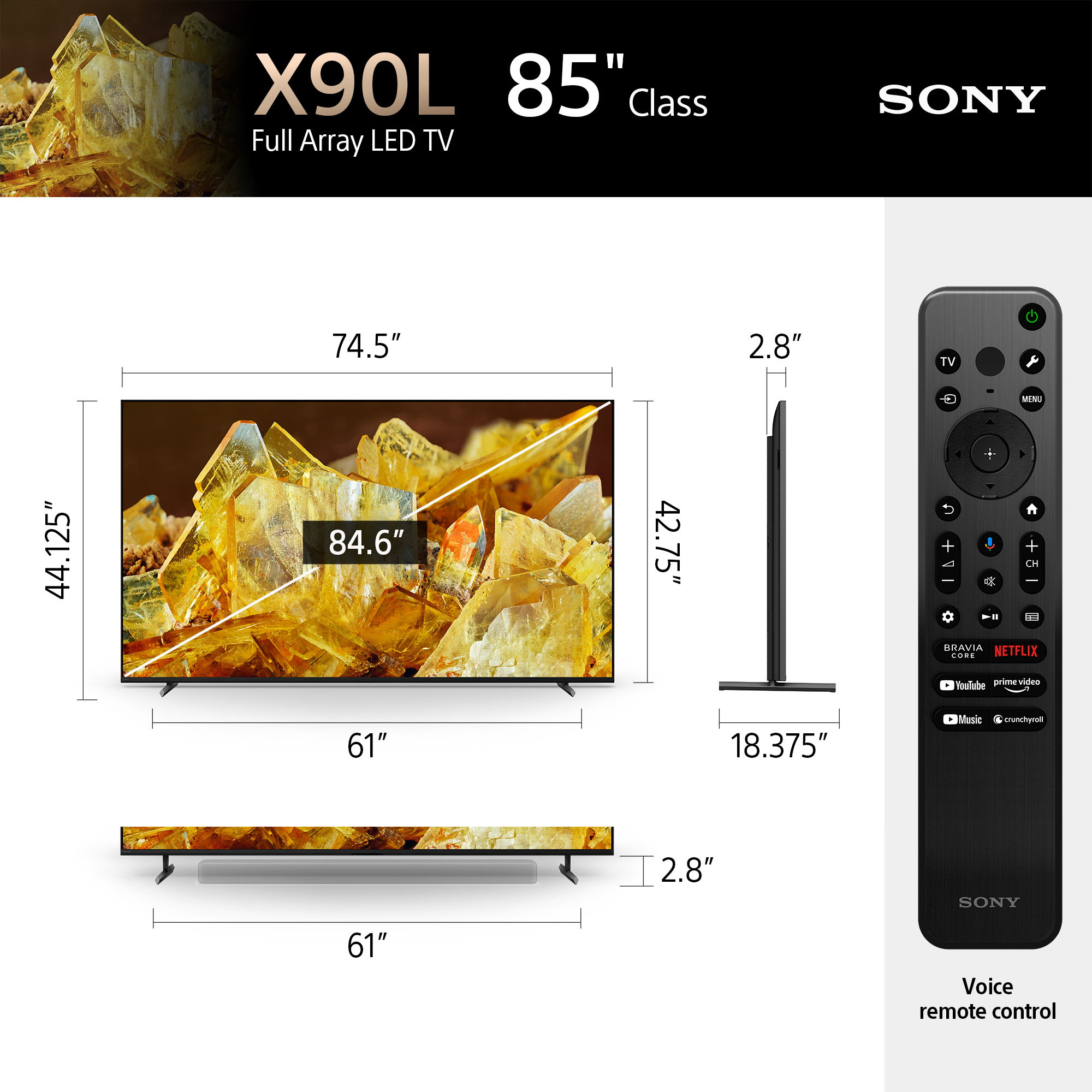 Sony 85” BRAVIA XR X90L 4K HDR LED Smart Google TV with Cognitive