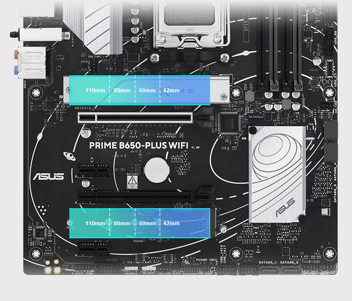 Das PRIME B650-PLUS WIFI Mainboard unterstützt PCIe 5.0 M.2 Support.