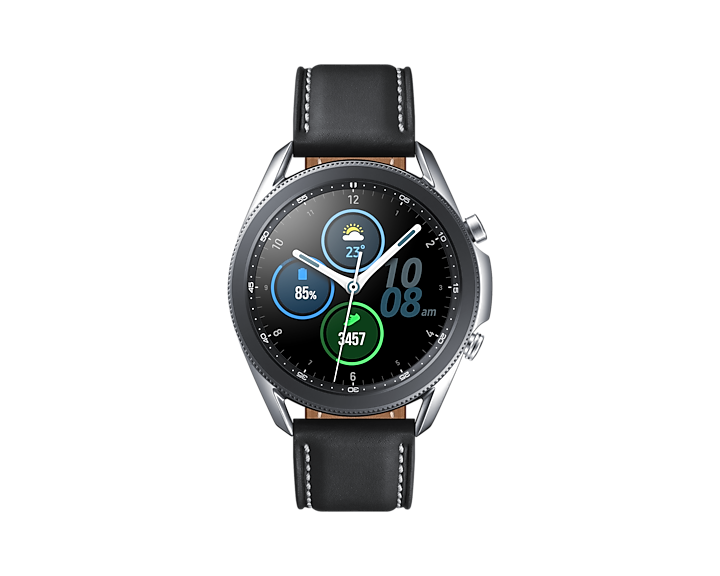 Samsung Galaxy Watch3 (45MM), Mystic Silver (Bluetooth) - Round - 46.2 mm -  11.1 mm - 45 mm - ECG Sensor, Accelerometer, Barometer, Gyro Sensor,