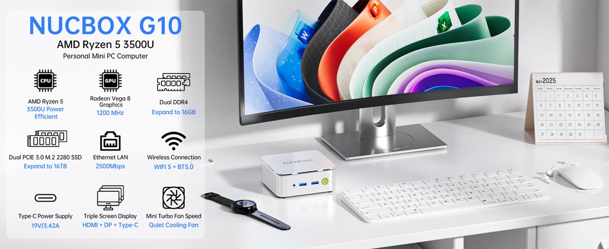 GMKtec G10 Mini PC Ryzen 5 3500U (Beats N150), 16GB RAM 1TB SSD
