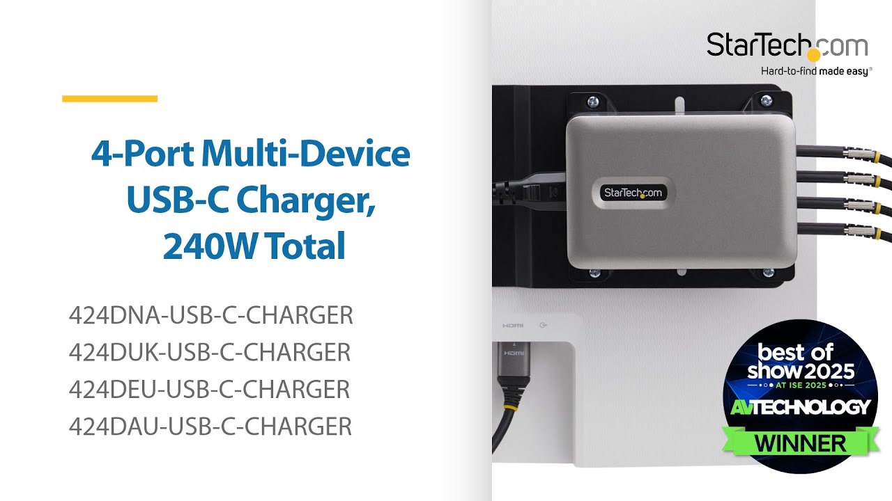 StarTech.com 4-Port USB-C Charger - 240W Total - Single Port 140W EPR ...