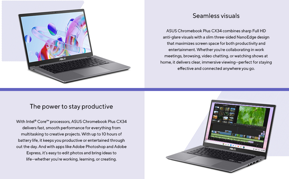 ASUS Chromebook Plus CX34 laptop, with Gemini, 14-inch touch