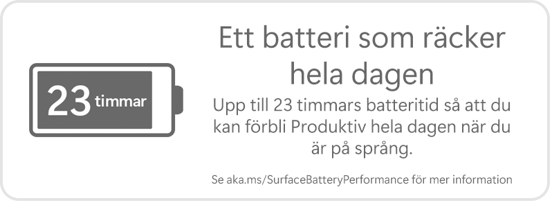 Ett batteri som räcker hela dagen Upp till 23 timmars batteritid[2] så att du kan förbli produktiv hela dagen när du är på språng.