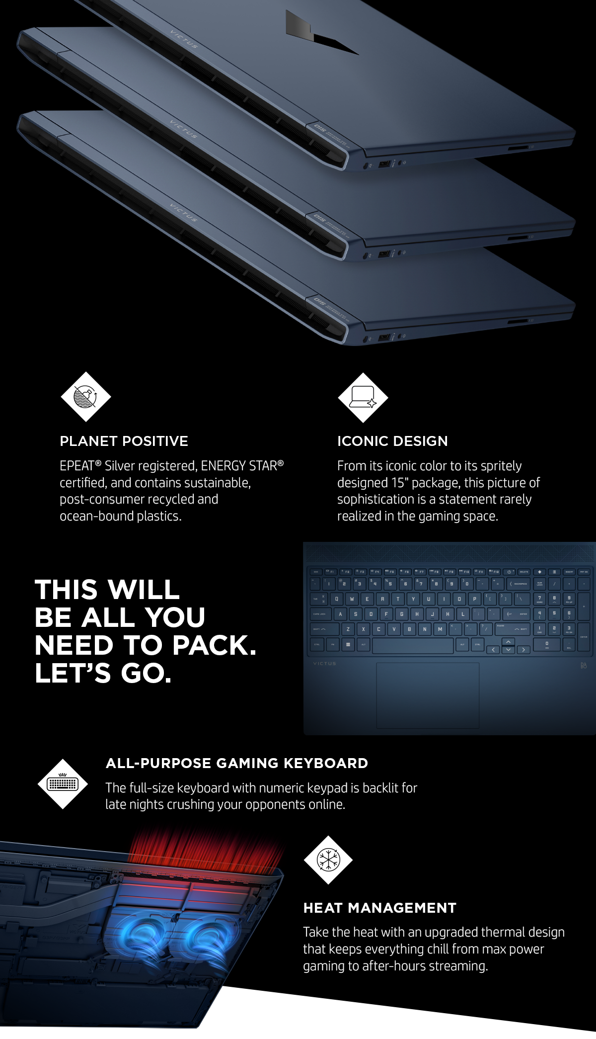 Keyboard and internal vent system of Victus 15