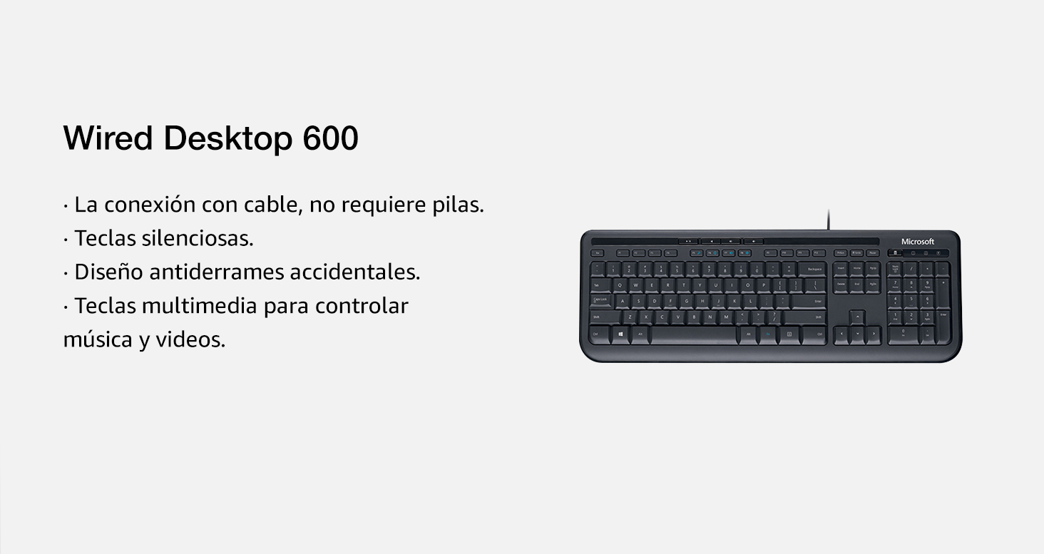 Teclado Microsoft 600, Alámbrico, USB, Negro (Español)