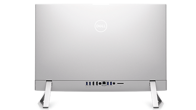 Imagen de un monitor todo en uno Dell Inspiron 24 5410 blanco que muestra los puertos disponibles detrás del producto.