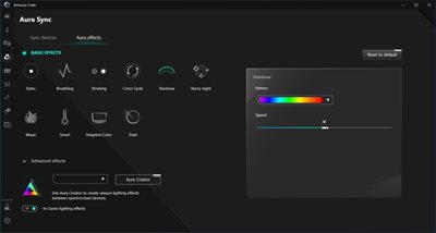 Armoury Crate Aura Sync setting UI