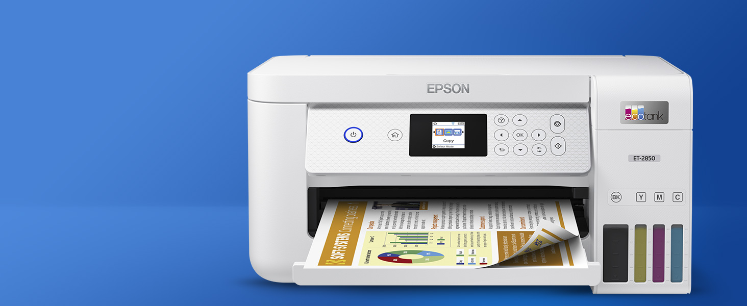  Epson EcoTank ET-2850 Impresora inalámbrica a color todo en uno  Supertank sin cartuchos con escaneo, copia e impresión automática de 2  caras, color blanco, mediano : Productos de Oficina