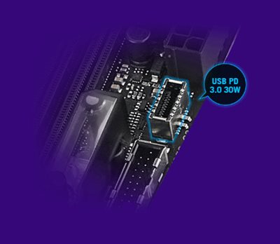 The Strix Z790-E II features a USB 20 Gbps front-panel connector with 30 W charging.