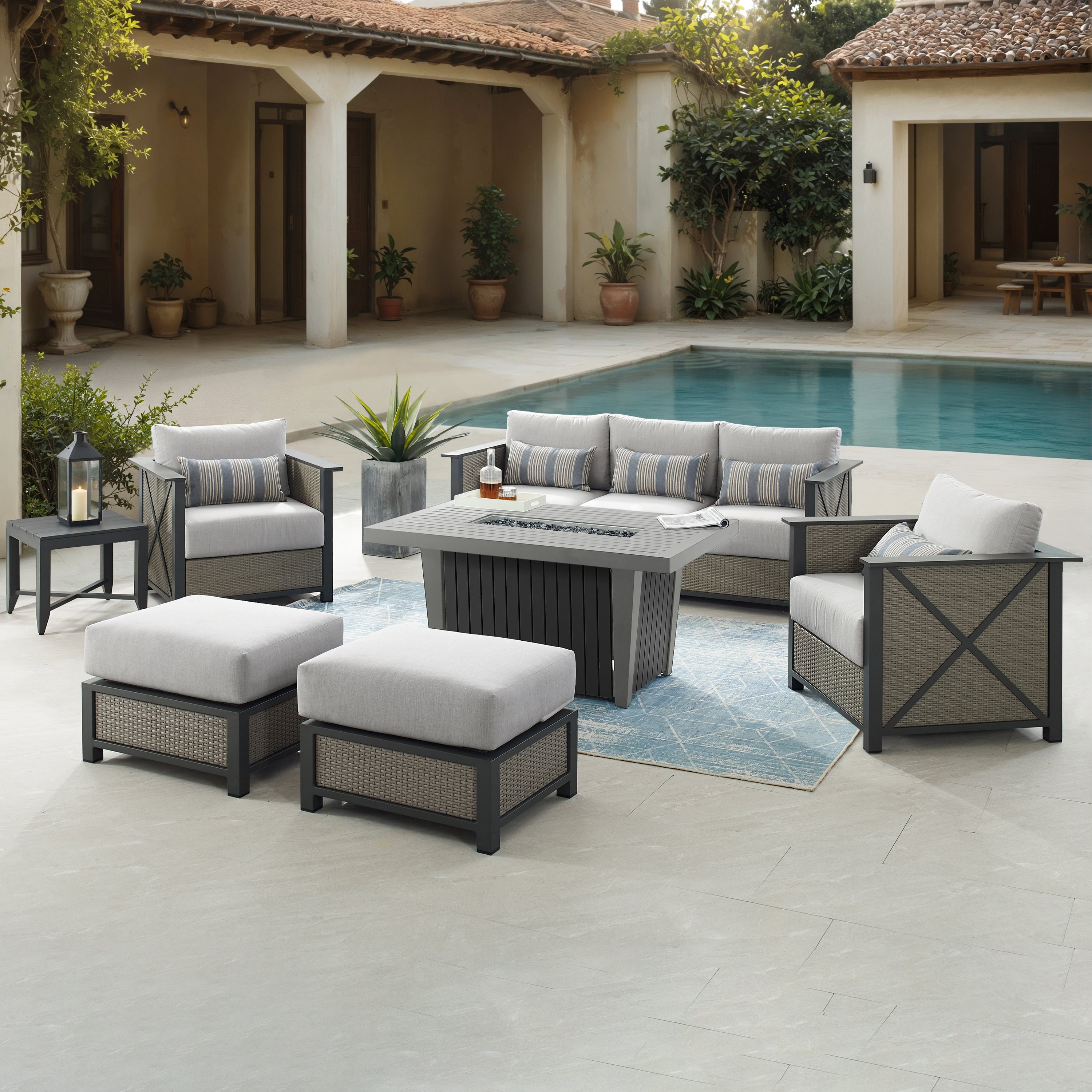 Sirio Chelsey 7-piece Fire Outdoor Patio Seating Set | Costco