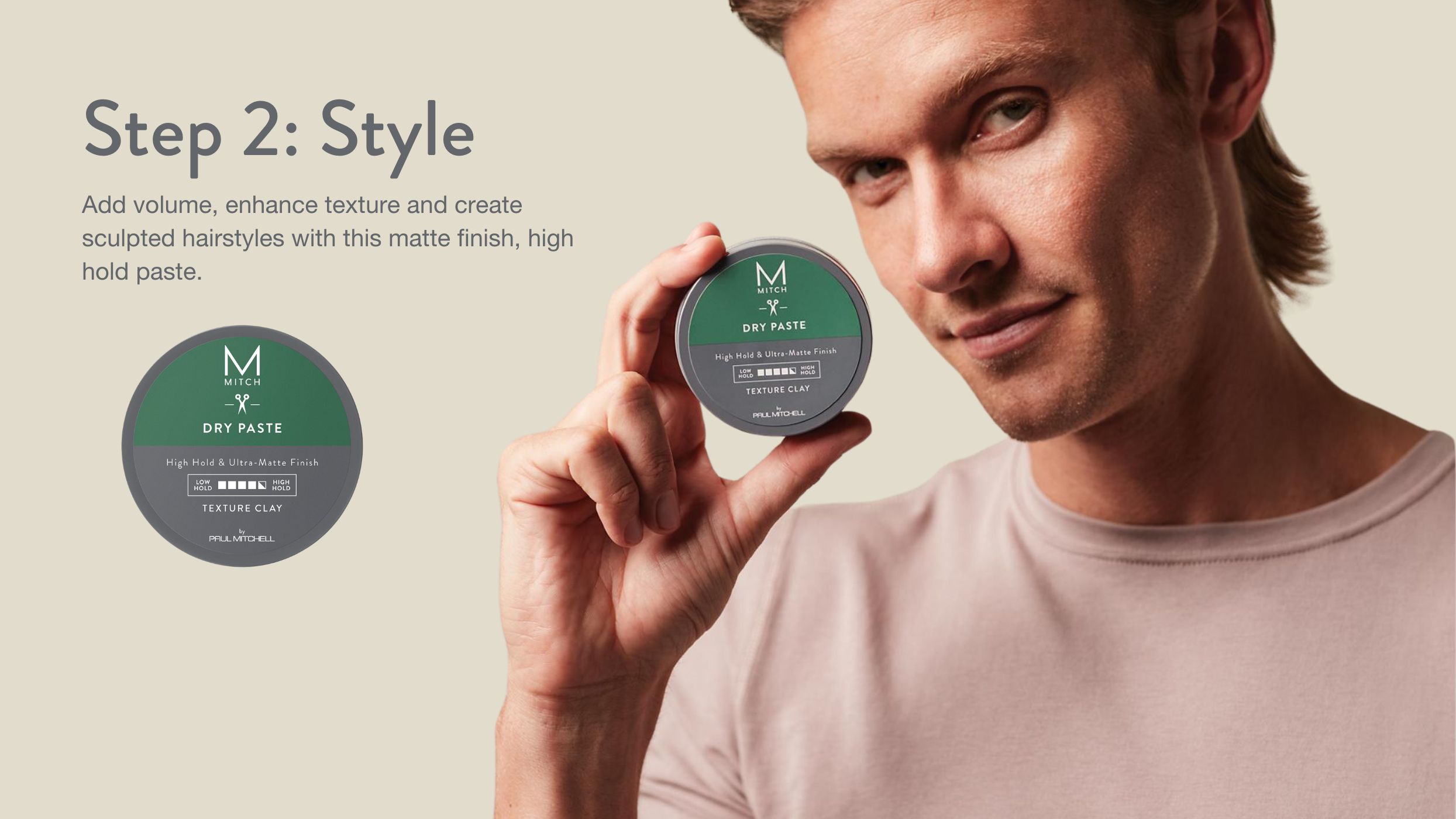 MITCH, Dry Paste Texture Clay, 3 oz, High Hold Ultra-Matte Finish