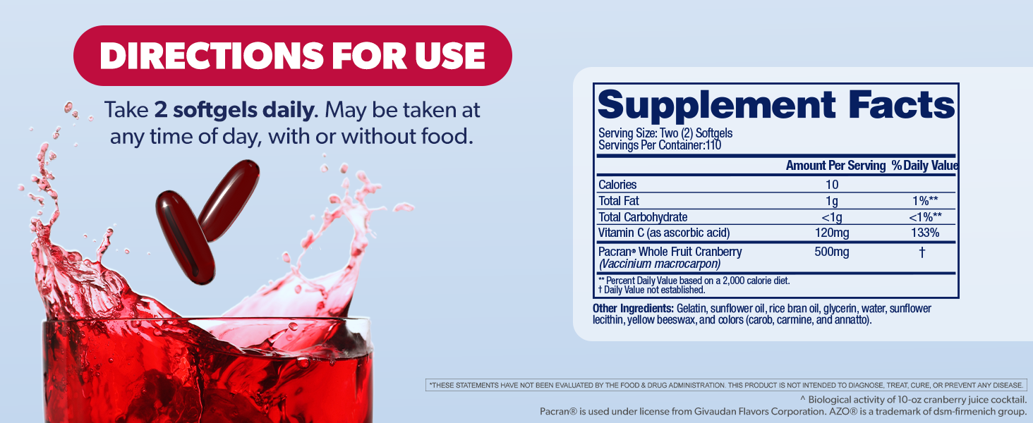 AZO Cranberry Urinary Tract Health 500 mg, 220 Softgels | Costco