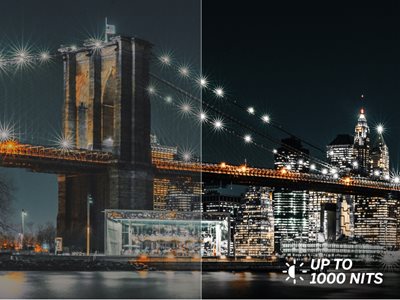 Peak brightness, Up to 1000 nits