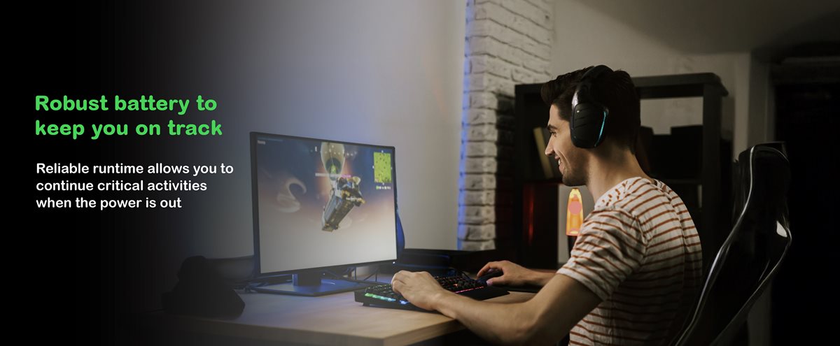 Man on a Gaming console powered by UPS