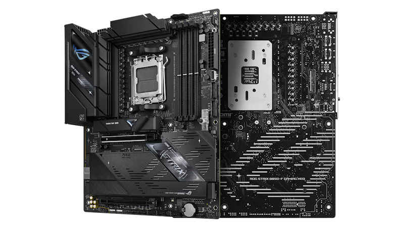 Das ROG STRIX B850-F GAMING WIFI7 Neo Vorder- und Rückseite