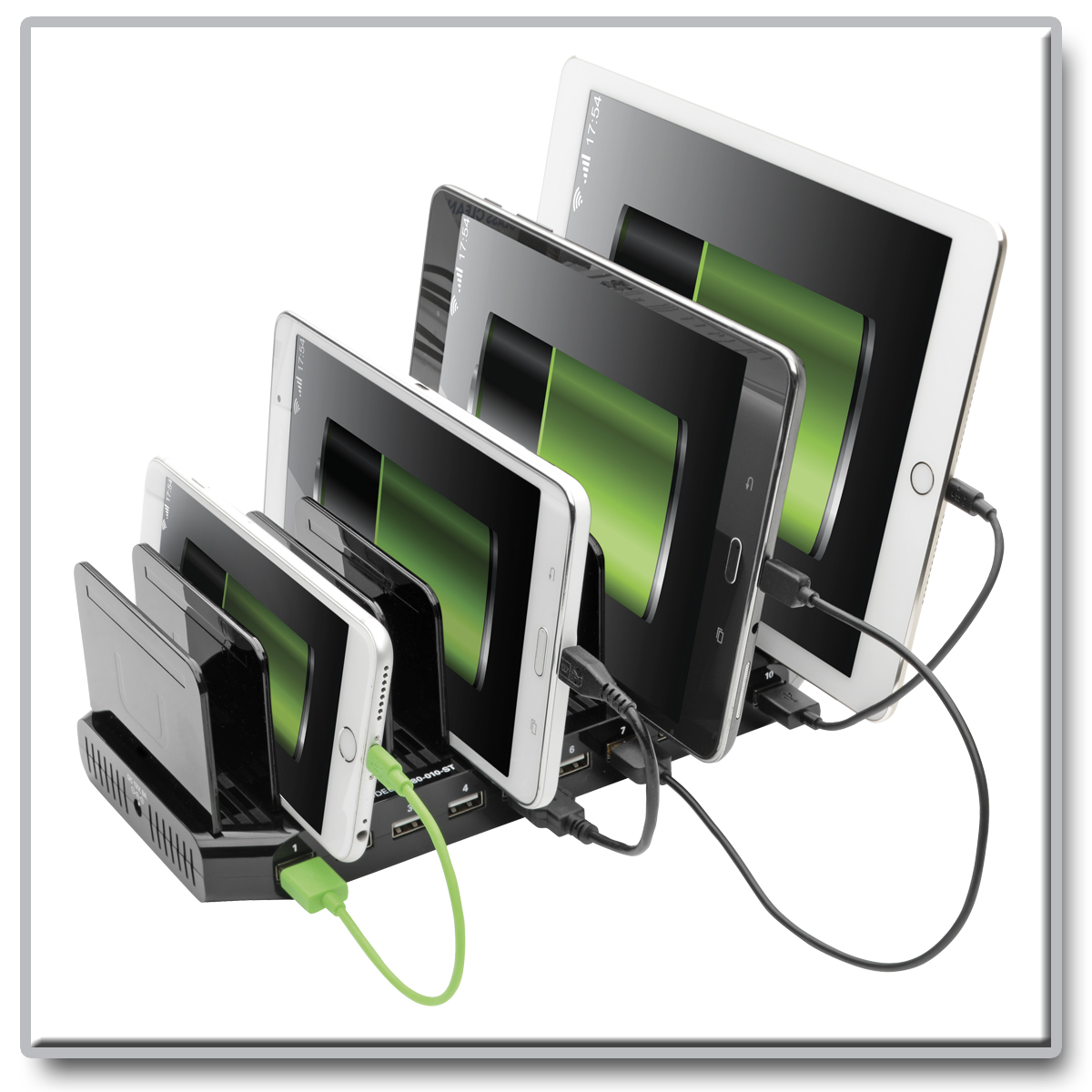 Tripp Lite 10-Port USB Charging Station Hub w Adjustable Storage Tablet /  Smartphone / iPad / Iphone 5V 21A 105W power - U280-010-ST - USB Hubs 