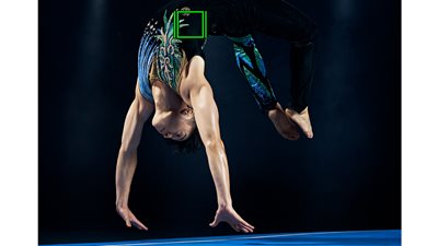 Dynamic image of a tumbling gymnast - a green square represents Real-time Tracking