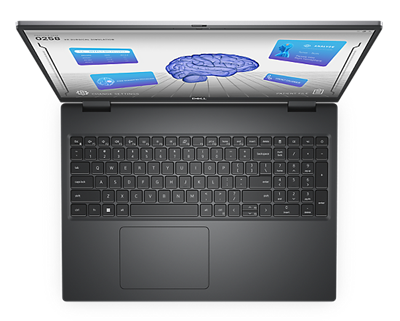 Picture of a Dell Precision 16 7670 Mobile Workstation seen from above showing the product design.