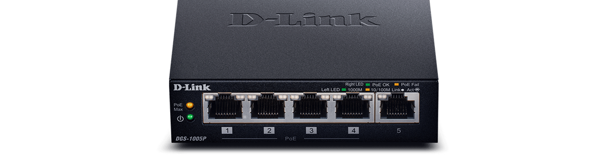 DGS‑1005P 5‑Port Desktop Gigabit PoE+ Switch