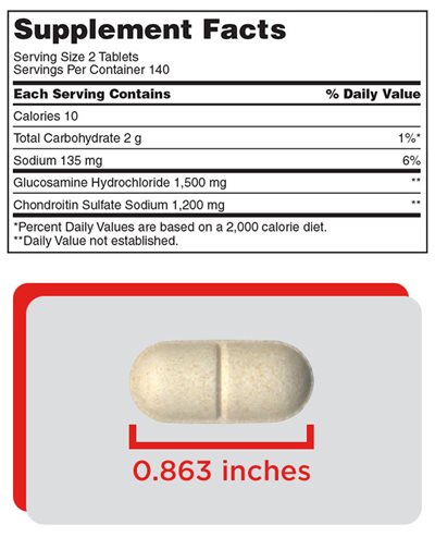 Supplement Facts and Actual Product Size