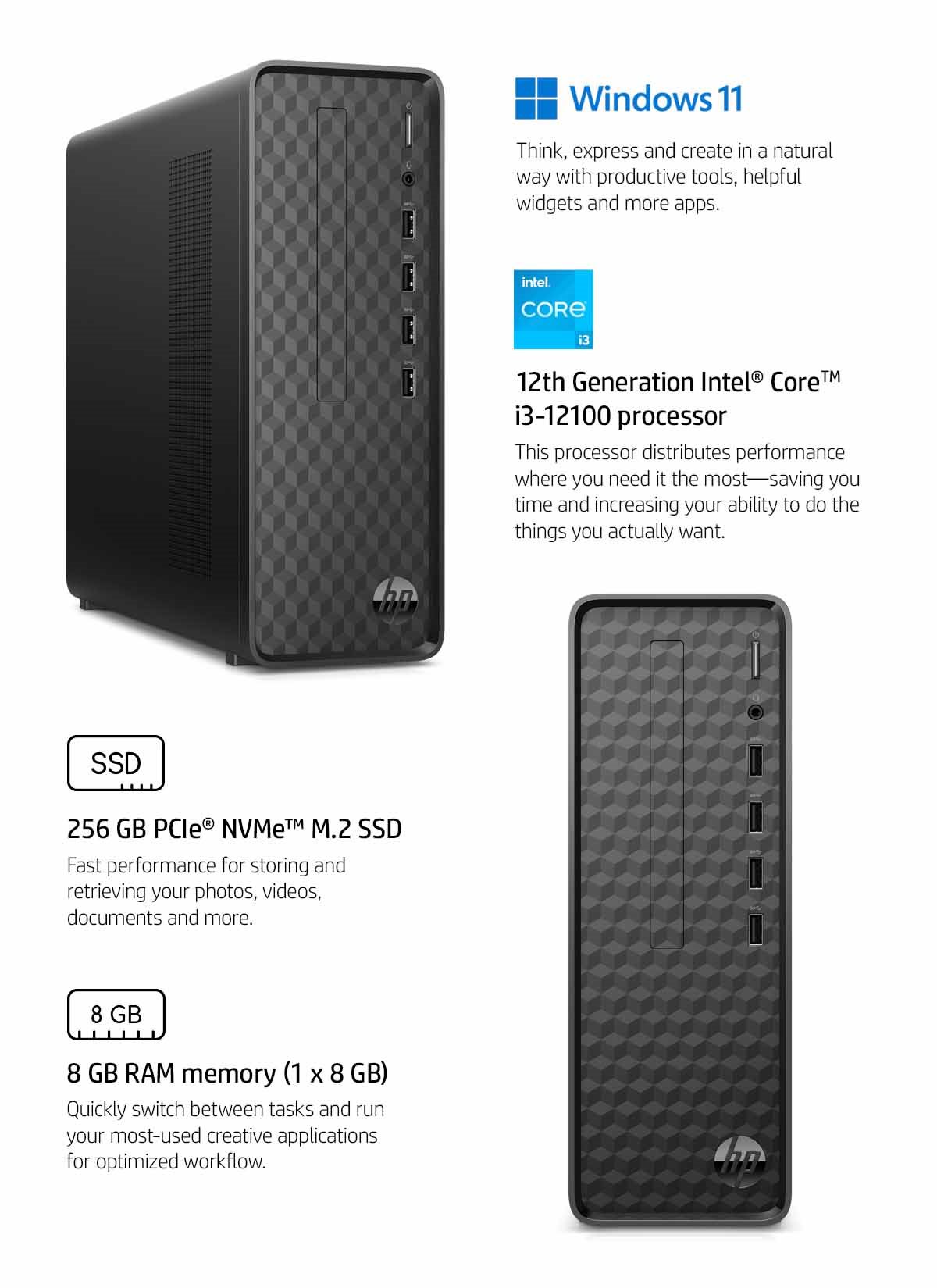 Refurbished: HP S01-pF2016 Slim Desktop Intel Core i3-12100, 4