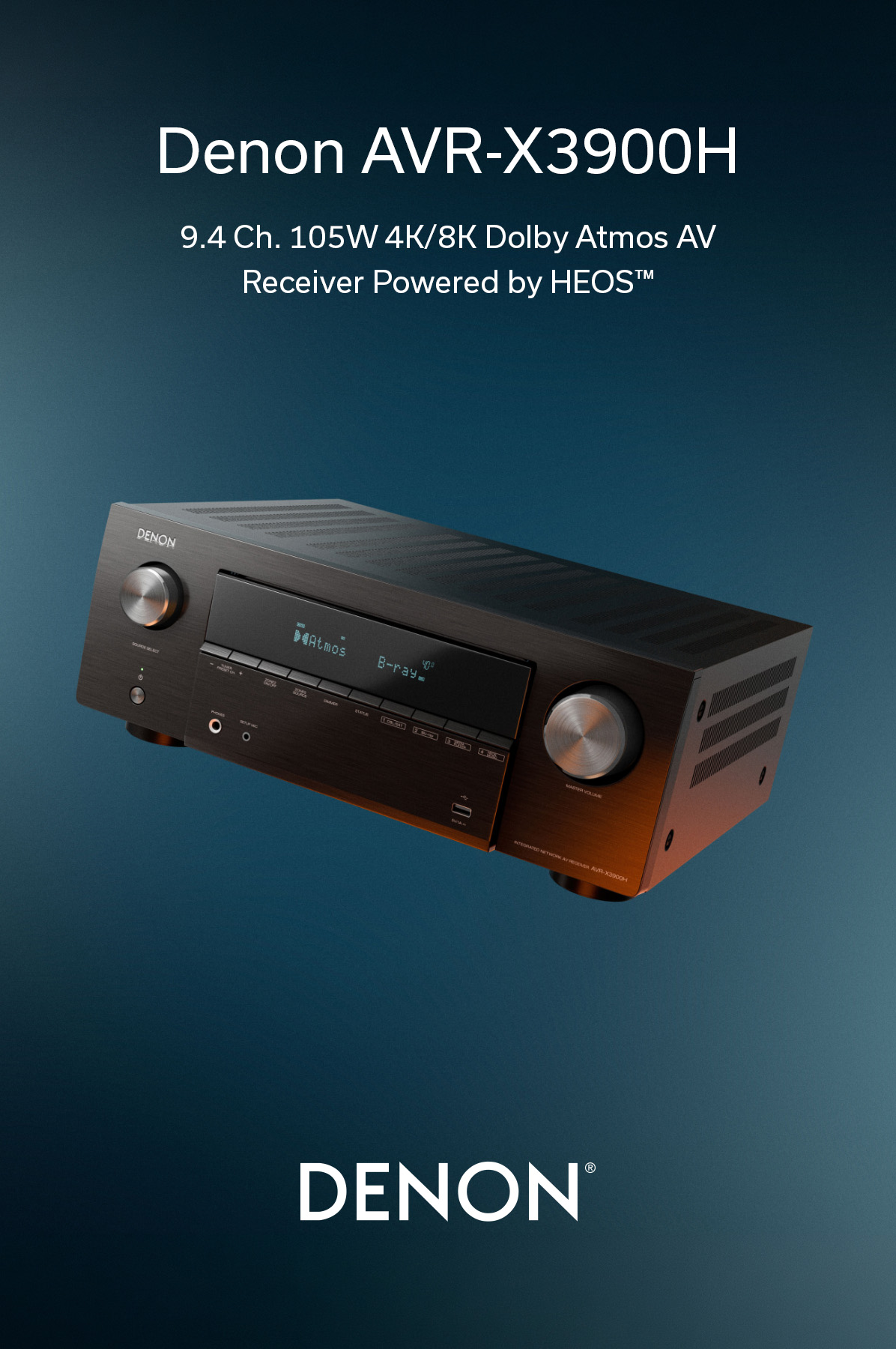 Denon AVR X3900H 9.4 Ch. 105W 4K/8K Dolby Atmos AV Receiver Black