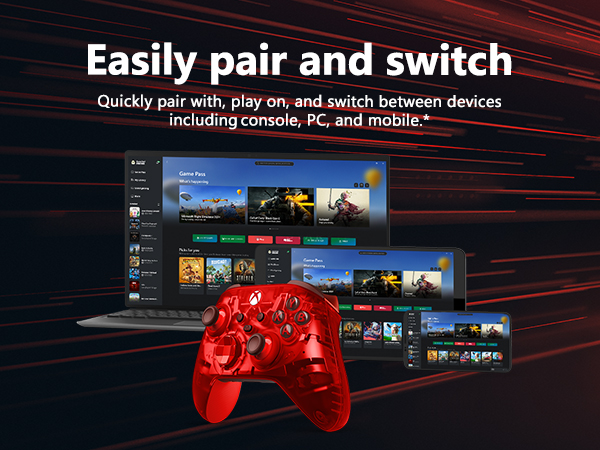 Quickly pair with, play on, and switch between devices including console, PC, and mobile.*