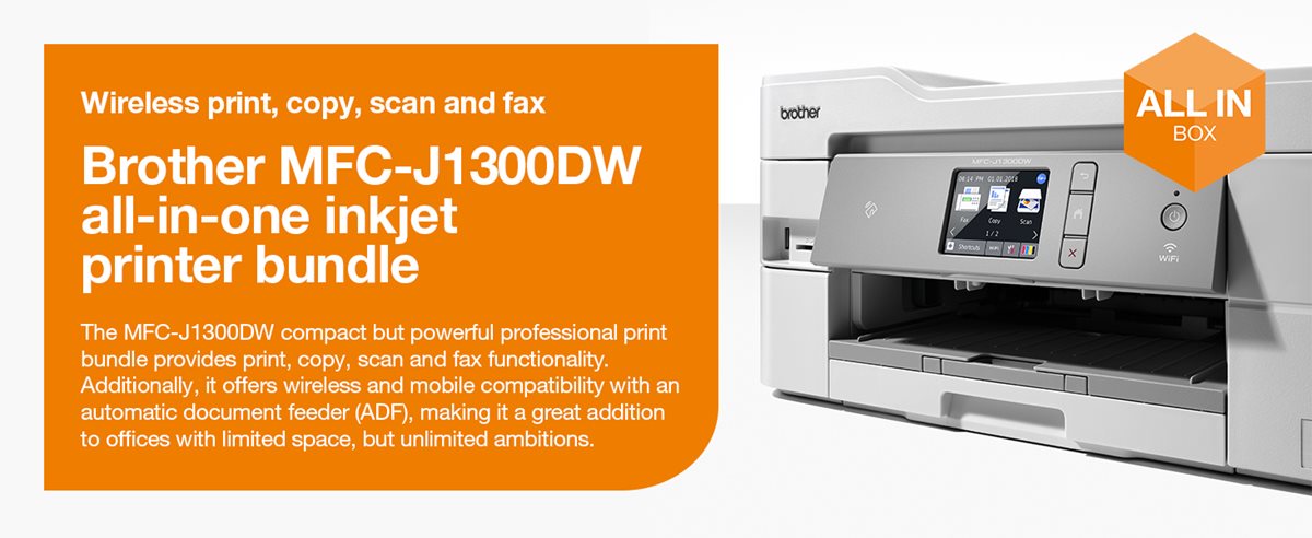 Brother MFC-J1300DW all-in-one inkjet printer bundle