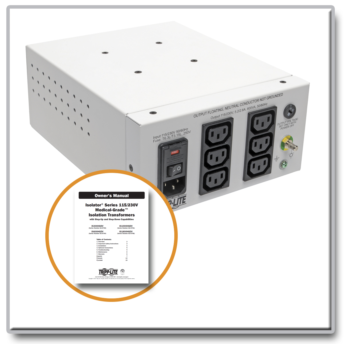 Tripp Lite Isolator Series Dual-Voltage 115/230V 600W 60601-1