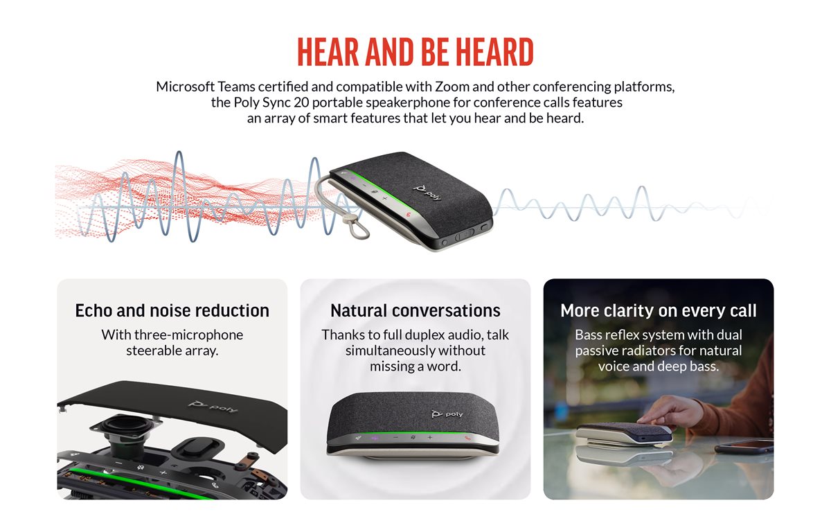 Poly Sync 20 Personal USB/Bluetooth Smart Speakerphone with Noise