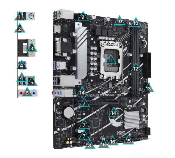 ASUS Prime B760M-K D4, LGA 1700 mATX motherboard with PCIe 4.0