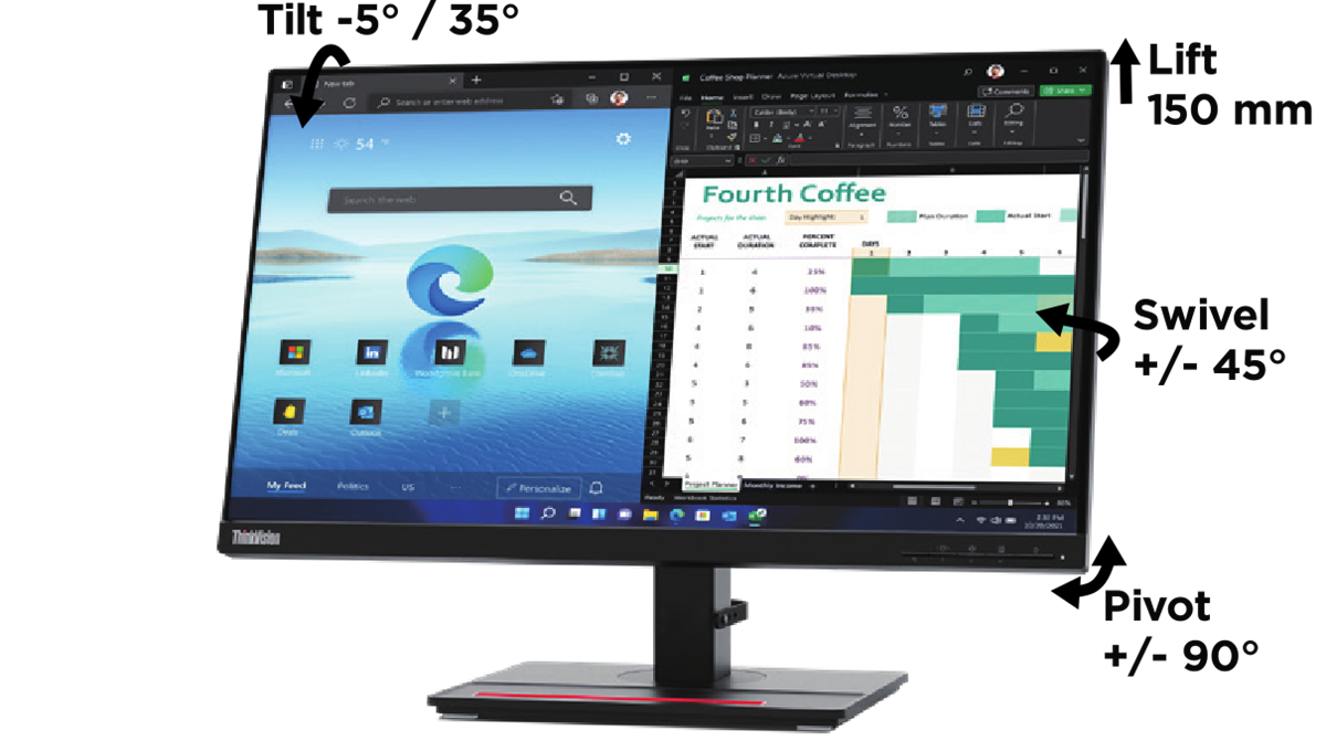 Lenovo thinkvision t24m-29 | 23,8-palčni full hd ips monitor | usb-c 90w hdmi displayport rj45 4x usb 3. 2 | pivot zvočniki | poslovni monitor 4 Lenovo thinkvision t24m-29 ergonomija z nastavitvijo višine nagiba zasuka in pivot