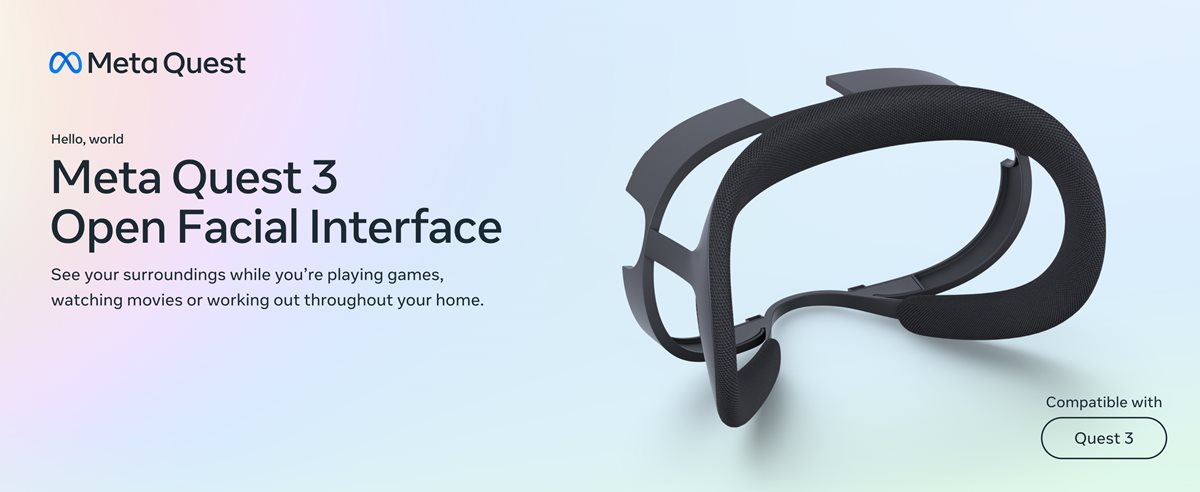 Meta virtual reality headset face interface - open