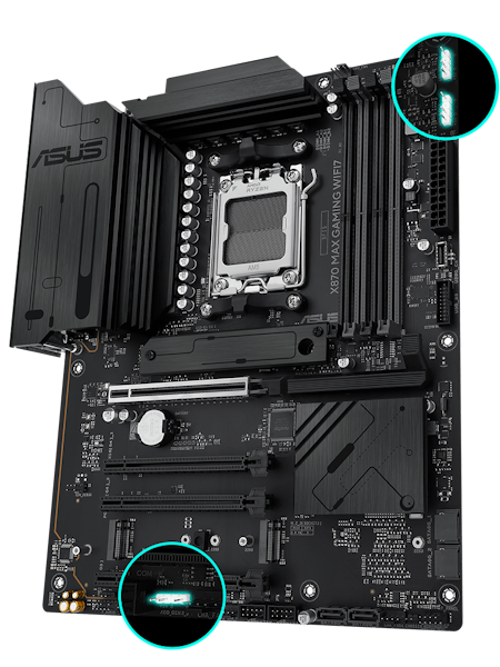 X870 MAX GAMING WIFI7 Frontansicht, 45 Grad.