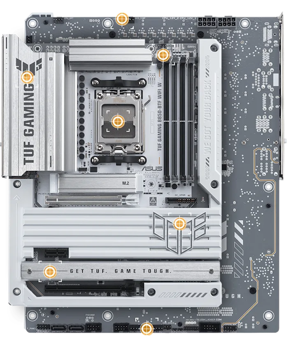 Frontansicht des TUF Gaming Mainboard mit Anschlüssen