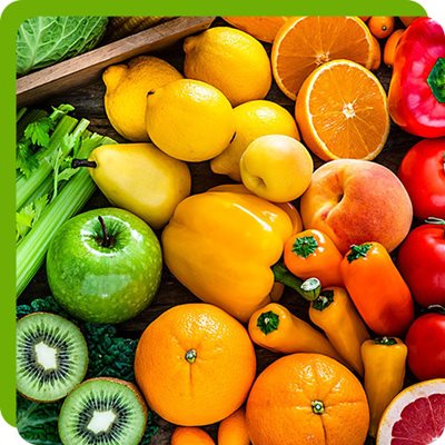 Orange, Apples, Kiwi, Carrots, Bell Pepper, Celery and other fruits and vegetable