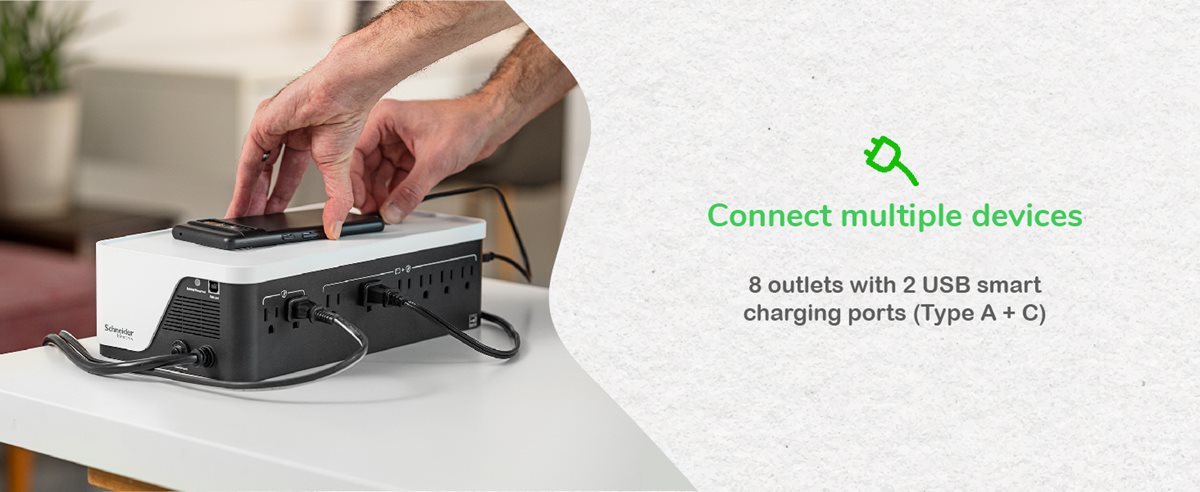 Mobile phone being connected with APC Back-UPS BE Series BE900G3 via USB port