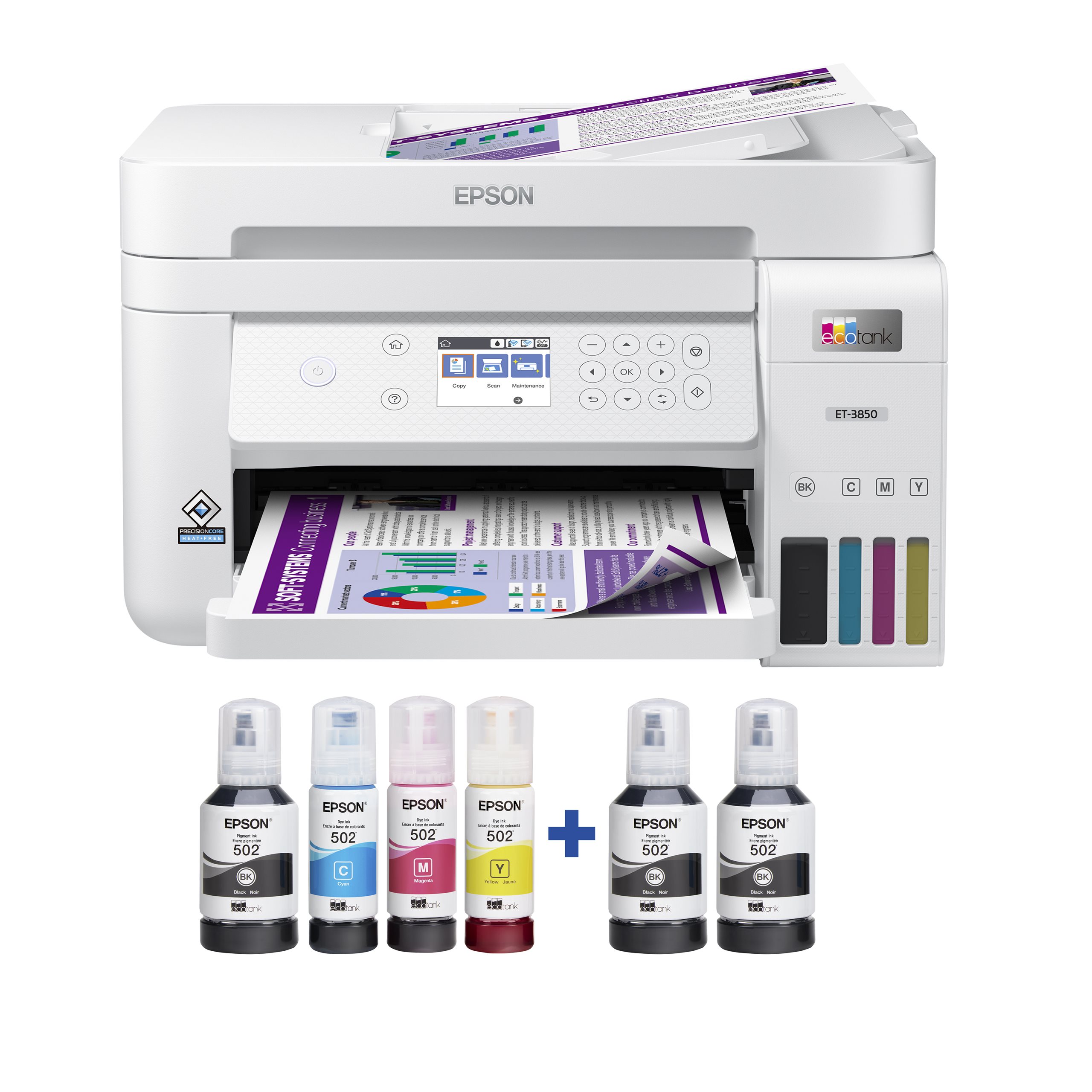 slide 1 of 8, show larger image, et-3850se printer with ink bottles