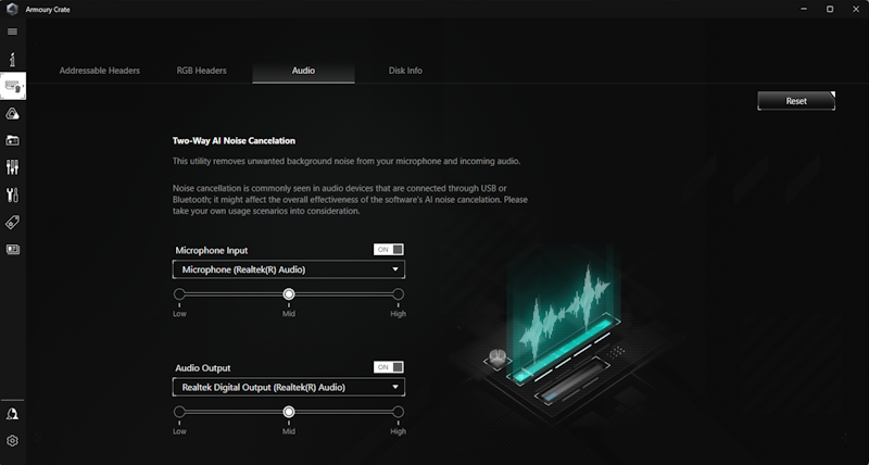 Armoury Crate Two-way AI noise cancelation UI