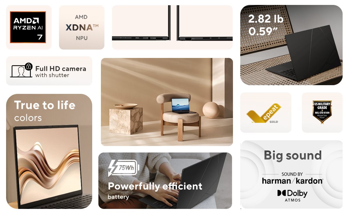 ASUS Zenbook 14 inch OLED WUXGA Touch Windows Laptop AMD Ryzen AI7