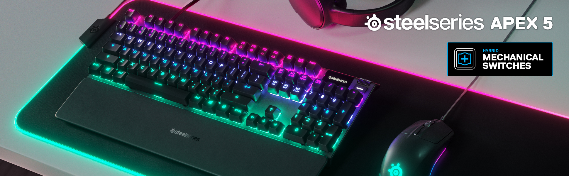 SteelSeries Apex 5 Hybrid Mechanical Gaming Keyboard – Per-Key RGB