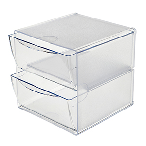 Deflect-O Cube 4-Compartment Stackable Plastic Storage Drawers, Clear  (350301)