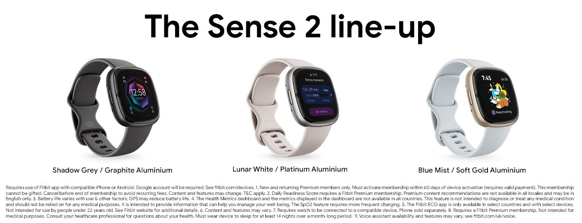 Fitbit Sense 2 Smart Watch Activity Tracker NEW Blue Mist / Grey / Lunar  White