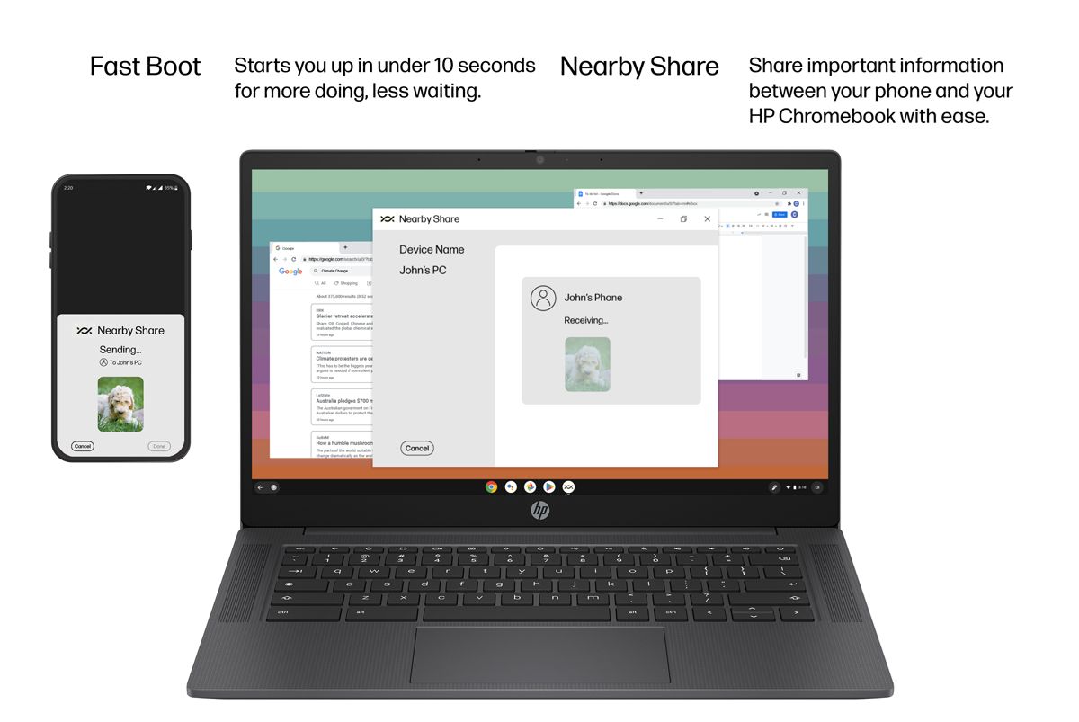 HP Chromebook 14" Laptop shows multiple applications
