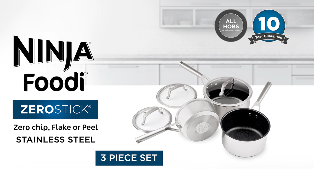  Ninja Foodi ZEROSTICK Stainless Steel 3-Piece Pan Set
