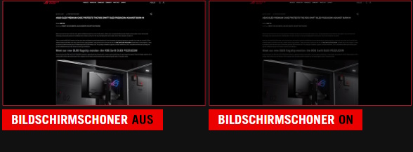 Screenshot eines ROG-Webartikels. / Screenshot eines ROG-Webartikels mit abgedunkeltem Bildschirm.